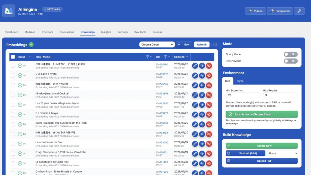 AI Engine — Knowledge & Embeddings