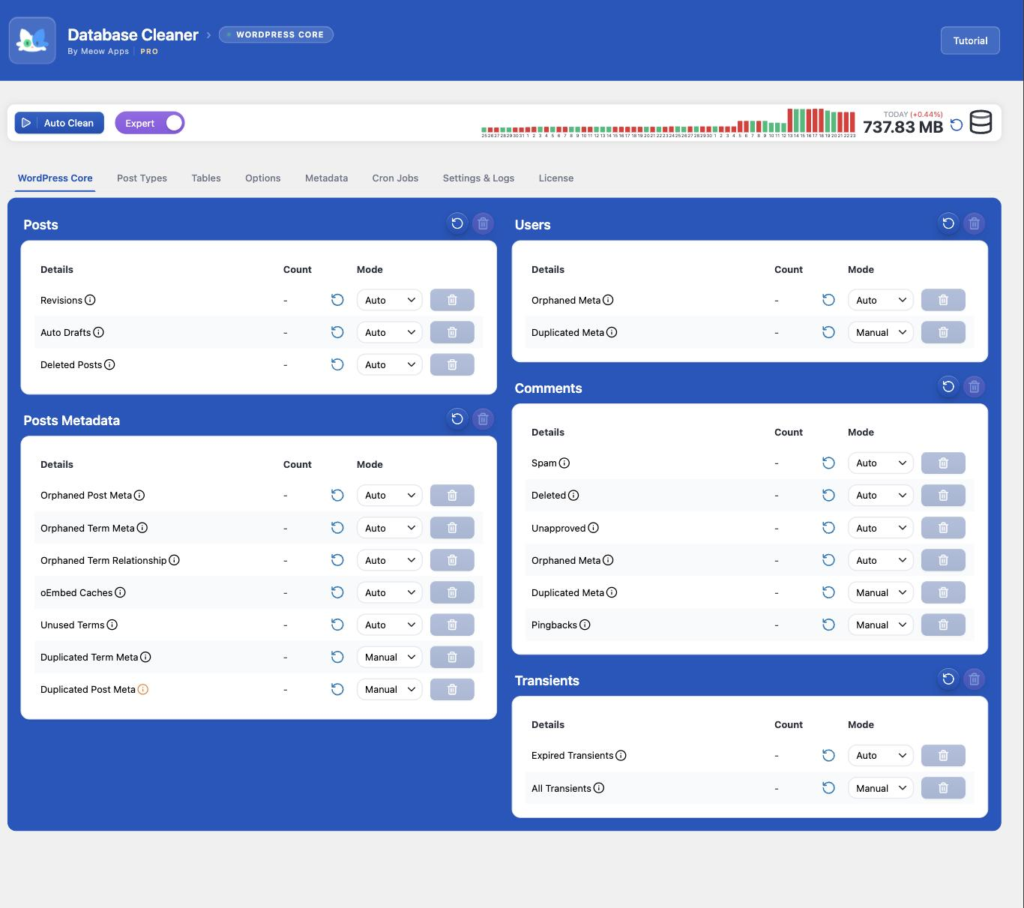 Database Cleaner — WordPress Core