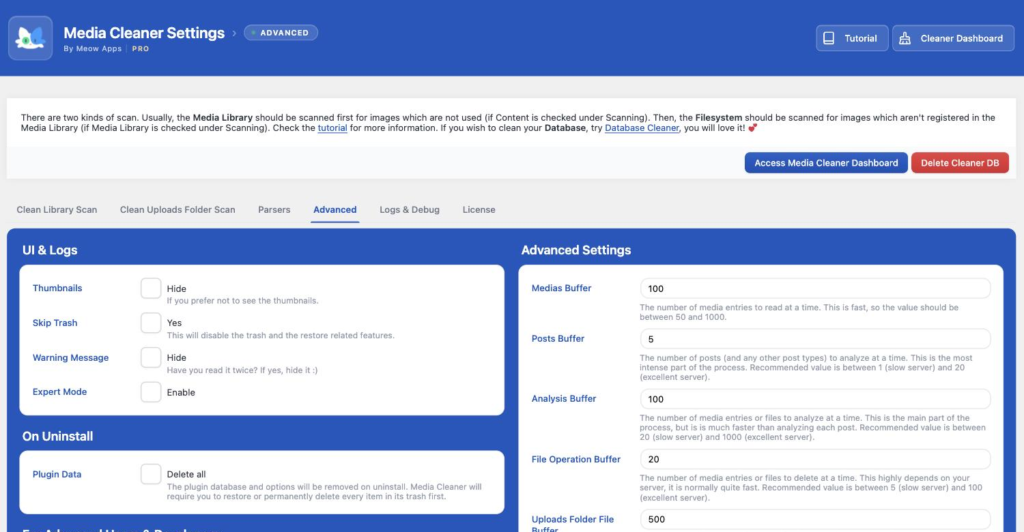 Media Cleaner — Advanced Settings