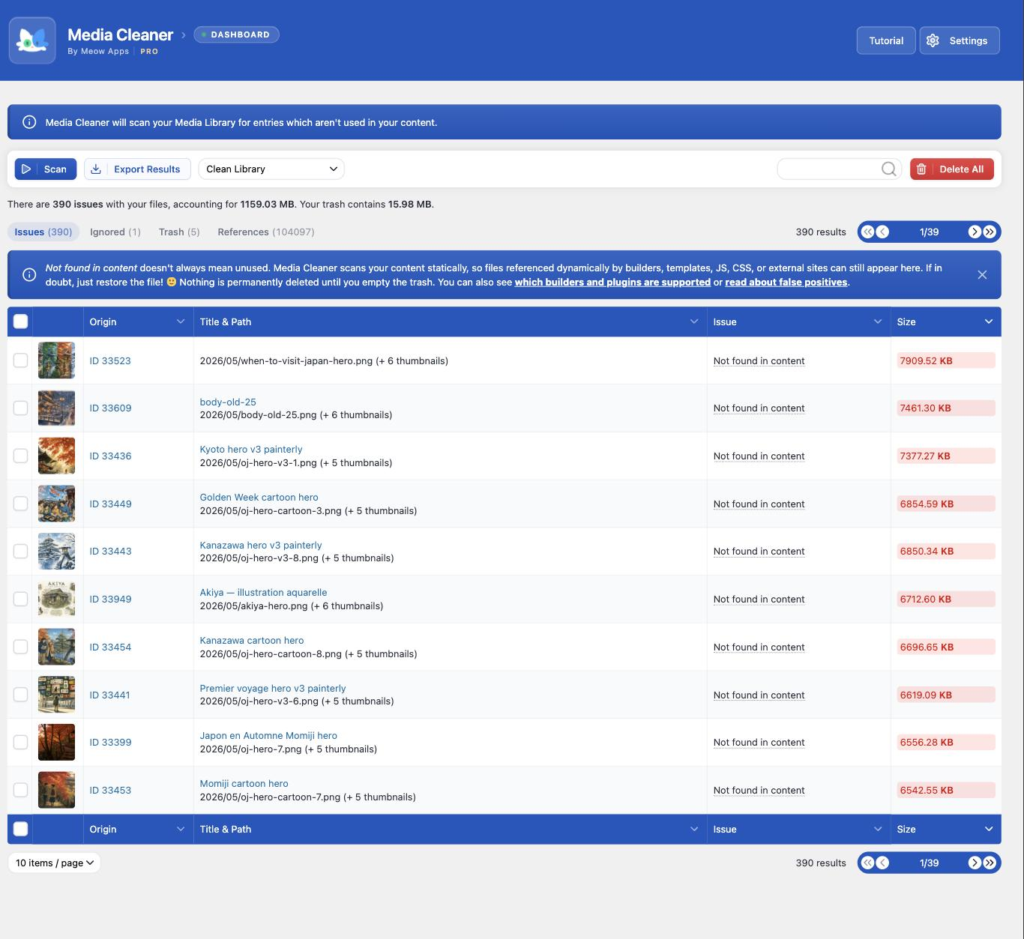 Media Cleaner — Dashboard