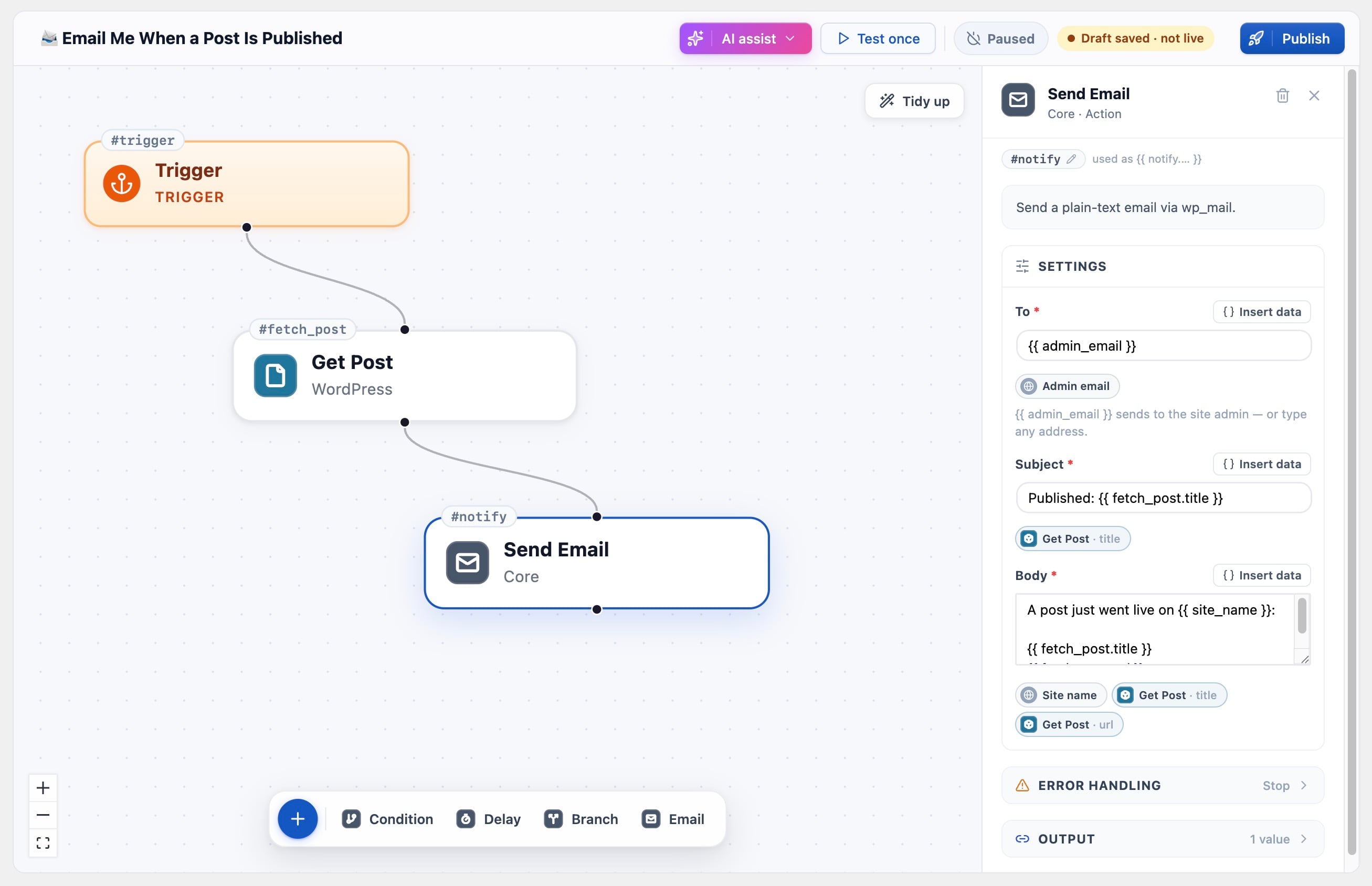 Configuring a step inline, pulling data from earlier steps with references